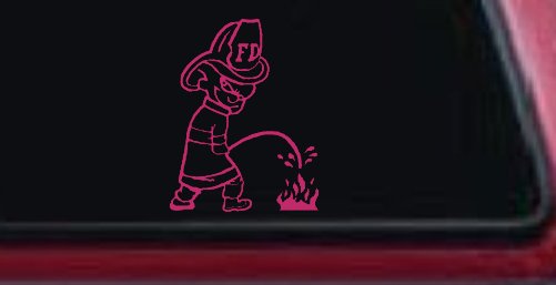 Fireman Pee on Fire Car or Truck Window Decal Sticker (Hot Pink)