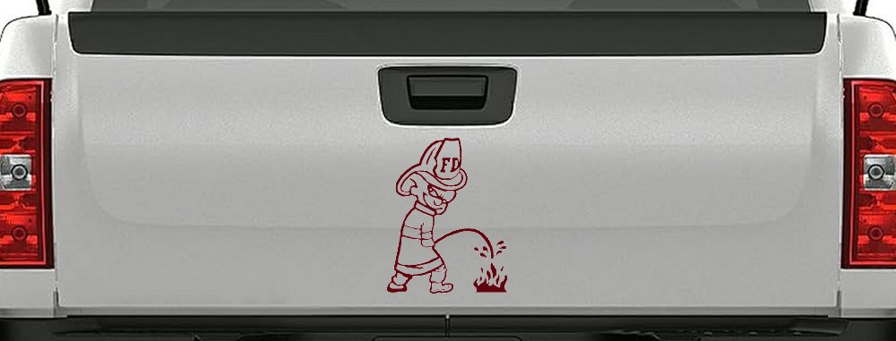Fireman Pee on Fire Car or Truck Window Decal Sticker (Purple Red)
