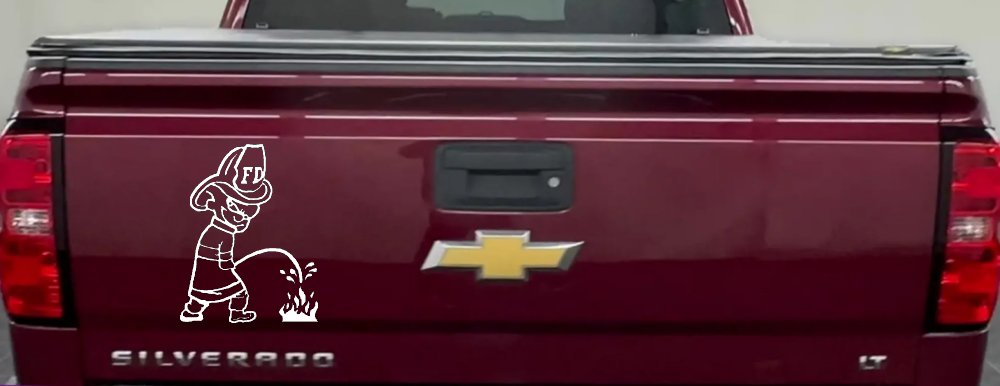 Fireman Pee on Fire Car or Truck Window Decal Sticker (White)