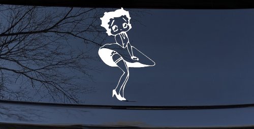 Betty Boop Skirt Lady Biker Cartoons Car or Truck Window Decal Sticker (White)