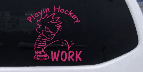 Funny Hockey Pee on Work Car Truck Window Vinyl Decal Sticker (Hot Pink)