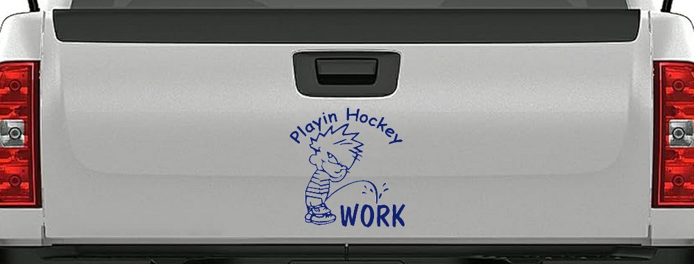 Playin Hockey Pee on work Funny Car or Truck Window Decal Sticker (Navy)