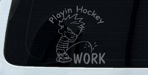 Playin Hockey Pee on work Funny Car or Truck Window Decal Sticker (Silver)
