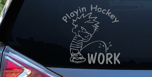 Playin Hockey Pee on work Funny Car or Truck Window Decal Sticker (Telegrey)