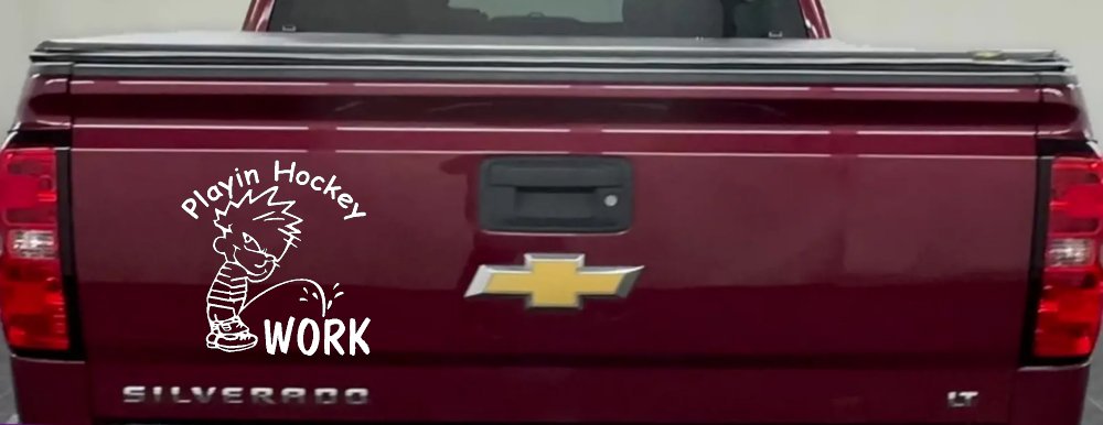 Funny Hockey Pee on Work Car Truck Window Vinyl Decal Sticker (White)
