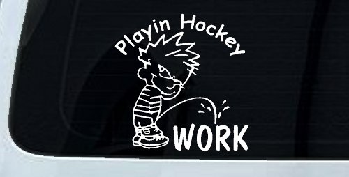 Funny Hockey Pee on Work Car Truck Window Vinyl Decal Sticker (White)