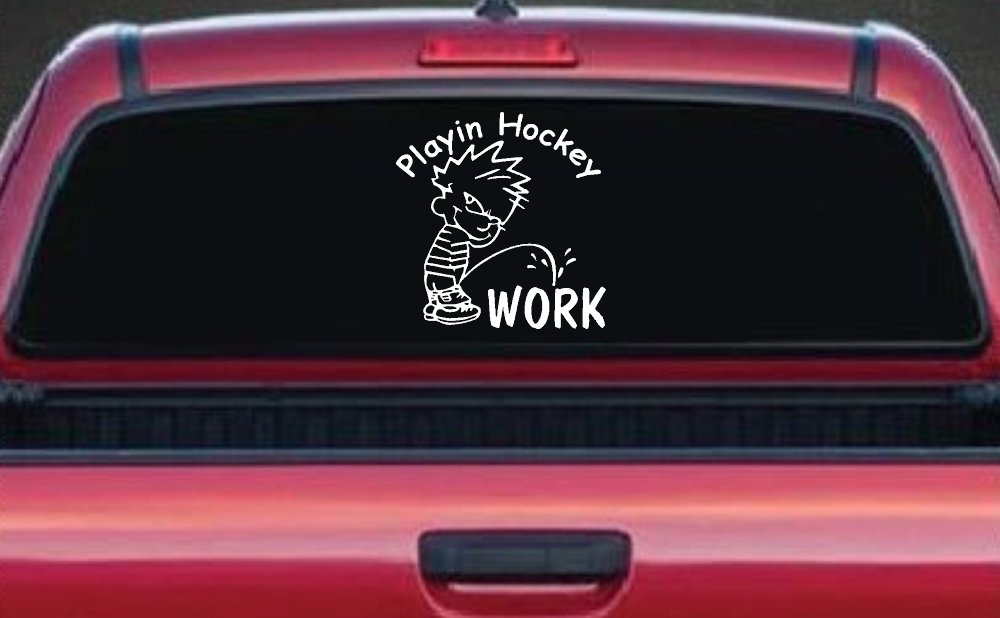 Playin Hockey Pee on work Funny Car or Truck Window Decal Sticker