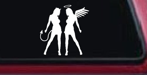 Sexy Good Evil Twins Angel and Devil Girls Sexy Car or Truck Window Decal Sticker (White)
