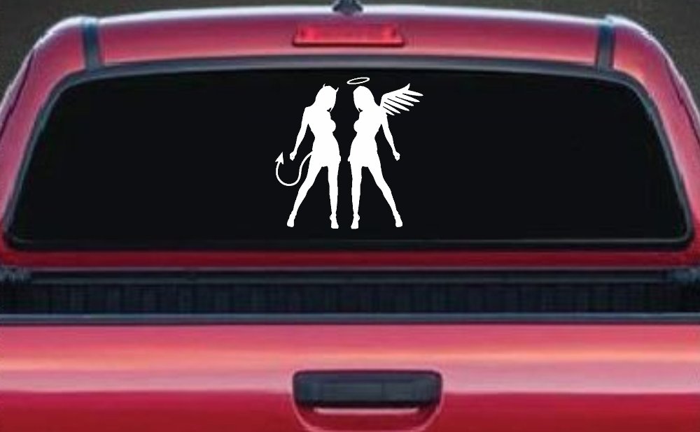 Sexy Good Evil Twins Angel and Devil Girls Sexy Car or Truck Window Decal Sticker