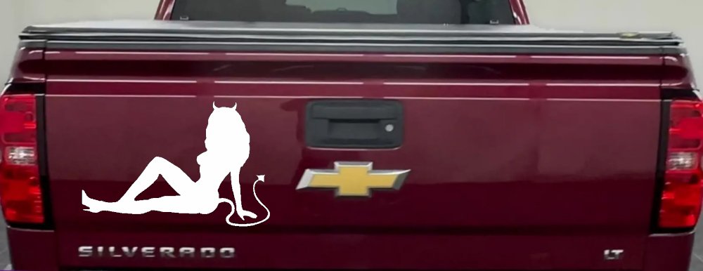 Mudflap Devil Girl Car or Truck Window Decal Sticker (White)