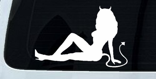 Mudflap Devil Girl Car or Truck Window Decal Sticker (White)