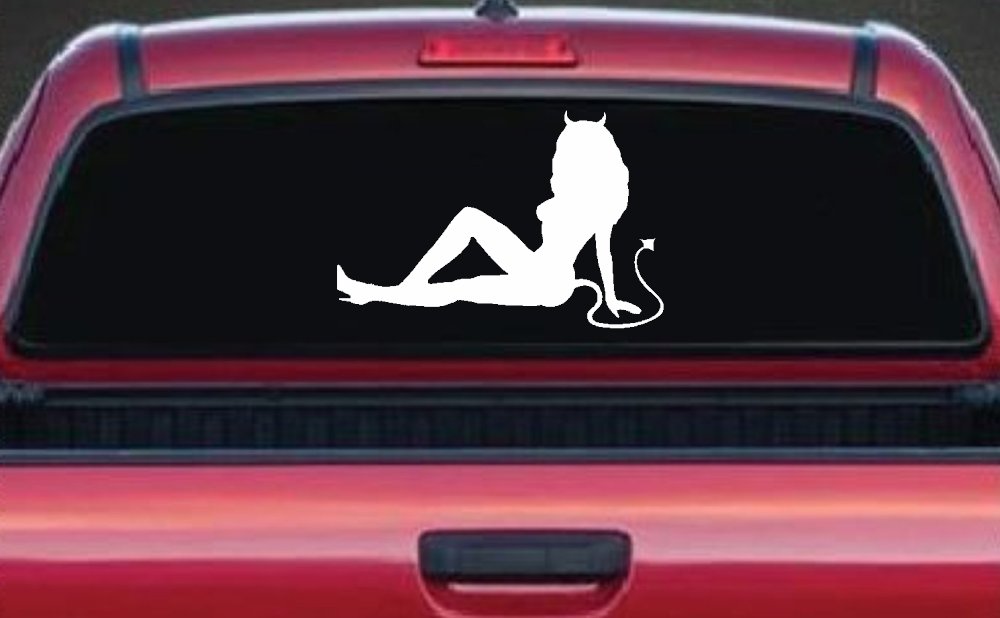 Mudflap Devil Girl Car or Truck Window Decal Sticker (White)