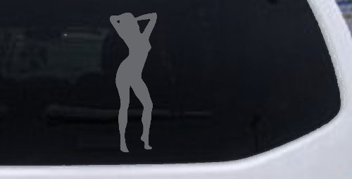 Sexy Girl Car or Truck Window Decal Sticker (Silver)