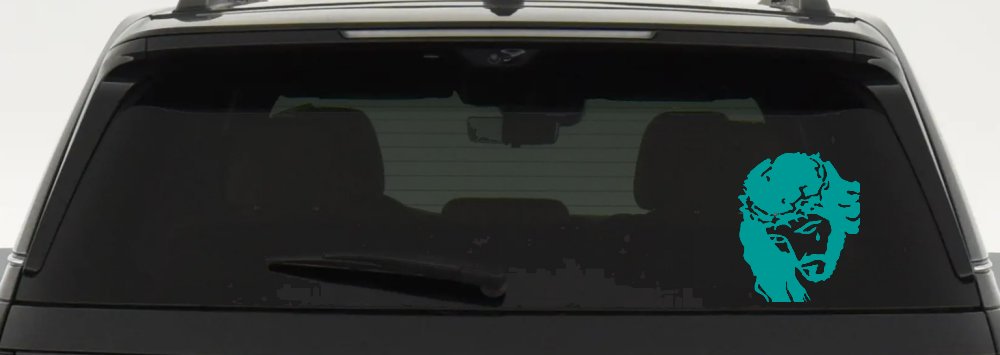 Jesus with tear Christian Car or Truck Window Decal Sticker (Turquoise)