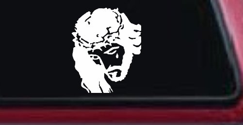 Jesus with tear Christian Car or Truck Window Decal Sticker (White)