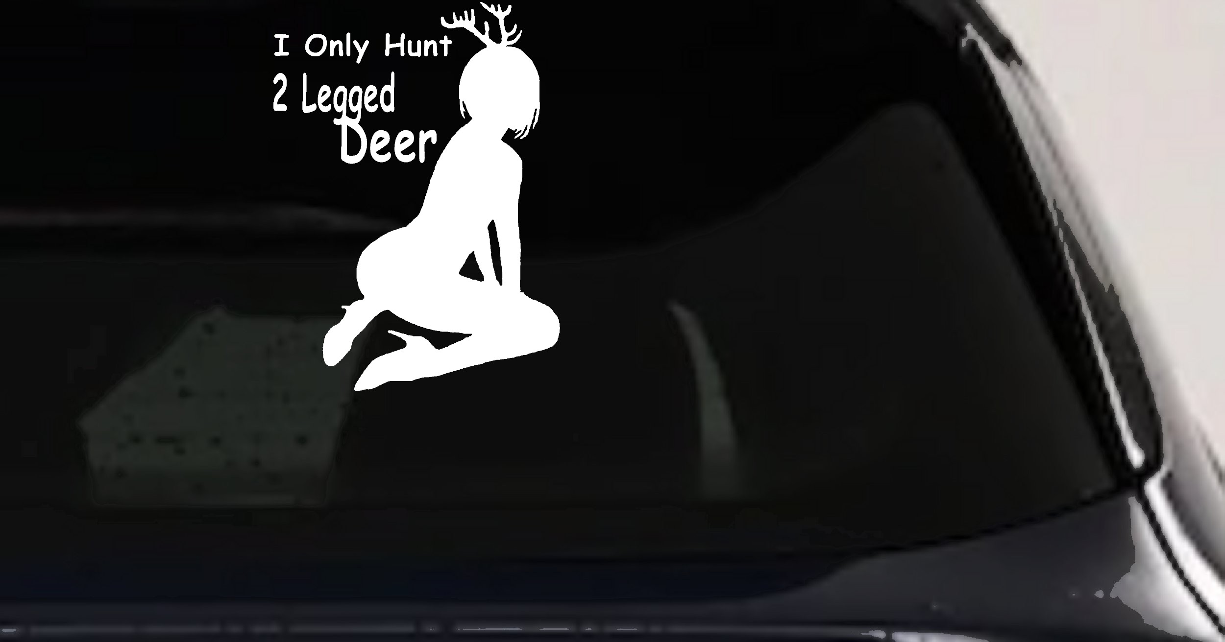 Funny 2 Legged Deer Hunter Decal for Car Truck Window Sticker (White)