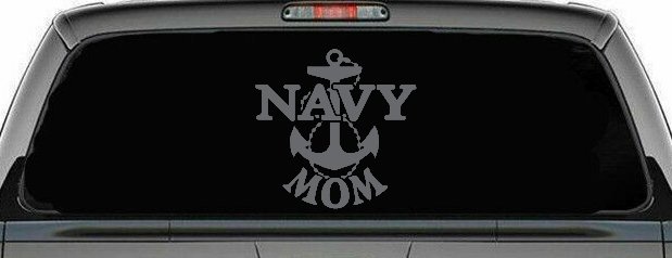 Navy Mom Military Car or Truck Window Decal Sticker (Silver)