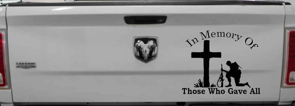 In Memory Of Those Who Gave All Soldier at Cross Military Car or Truck Window Decal Sticker (Black)