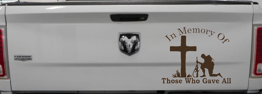 In Memory Of Those Who Gave All Soldier at Cross Military Car or Truck Window Decal Sticker (Brown)