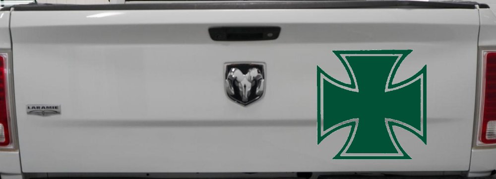 Maltese Biker Cross Decal for Car Truck Window Vinyl Sticker (Dark Green)