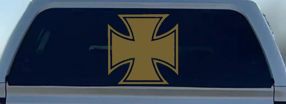 Maltese Biker Cross Car or Truck Window Decal Sticker (Gold)