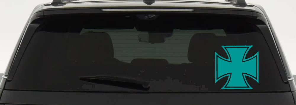 Maltese Biker Cross Car or Truck Window Decal Sticker (Turquoise)