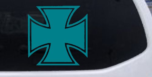 Maltese Biker Cross Car or Truck Window Decal Sticker (Turquoise Blue)