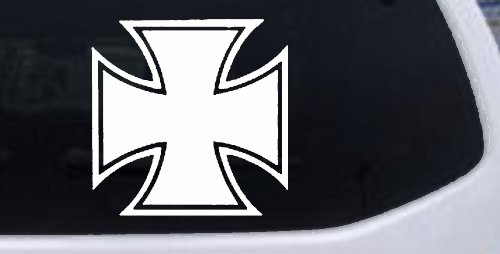 Maltese Biker Cross Car or Truck Window Decal Sticker (White)