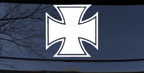 Maltese Biker Cross Car or Truck Window Decal Sticker (White)
