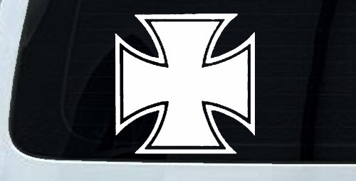 Maltese Biker Cross Decal for Car Truck Window Vinyl Sticker (White)