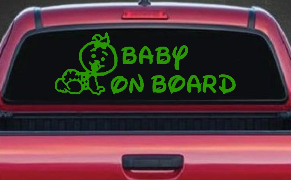 Baby On Board Car Truck Window Vinyl Decal Sticker - Safety First for Families (Lime)