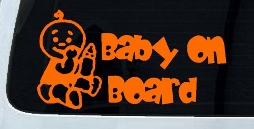 Baby On Board (Boy) Car or Truck Window Decal Sticker (Orange)