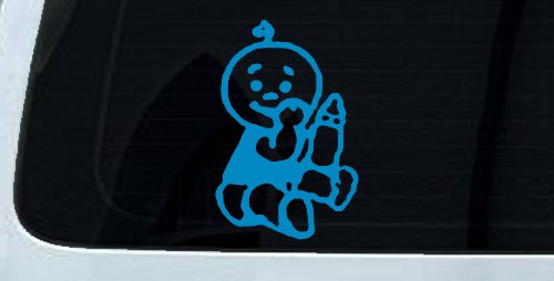 Baby With Bottle Car or Truck Window Decal Sticker (Blue)