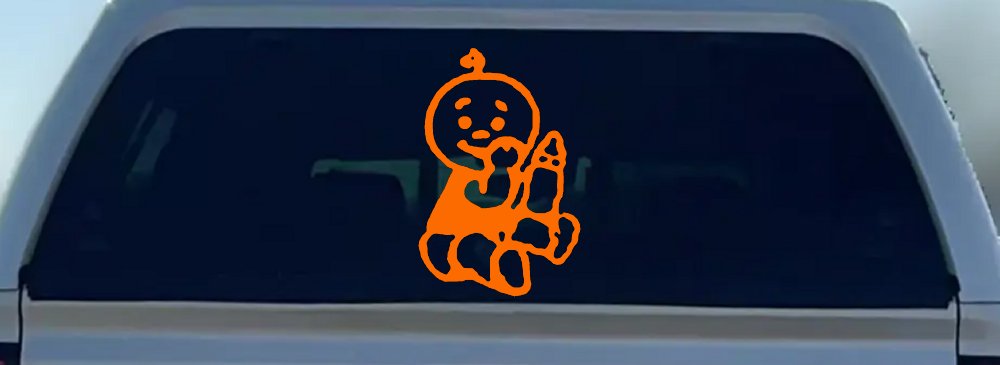 Baby With Bottle Car or Truck Window Decal Sticker (Orange)