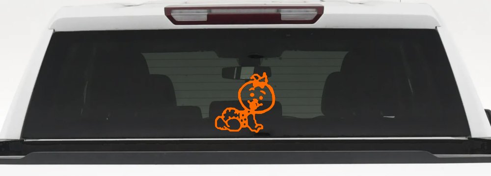 Baby Girl Crawling Car or Truck Window Decal Sticker (Orange)