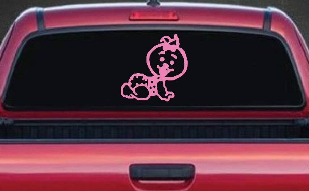 Baby Girl Crawling Decal for Car or Truck Window - Cute Vinyl Sticker (Pink)