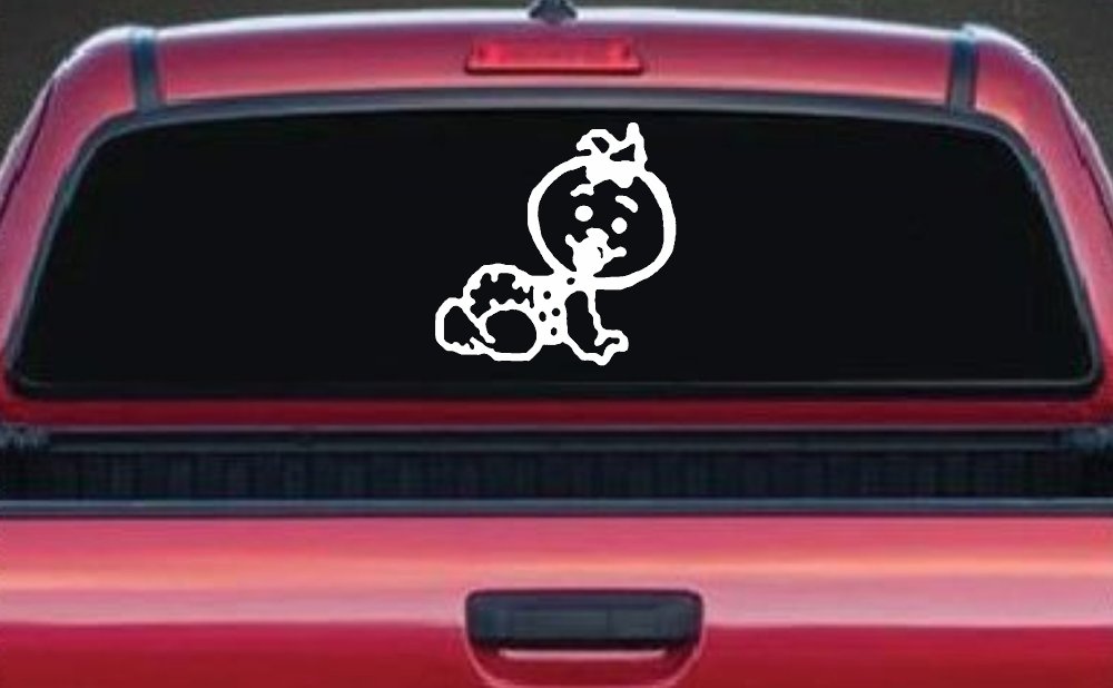 Baby Girl Crawling Car or Truck Window Decal Sticker (White)