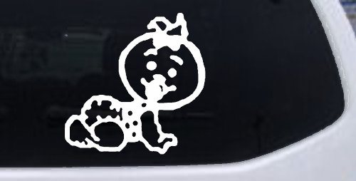 Baby Girl Crawling Car or Truck Window Decal Sticker (White)