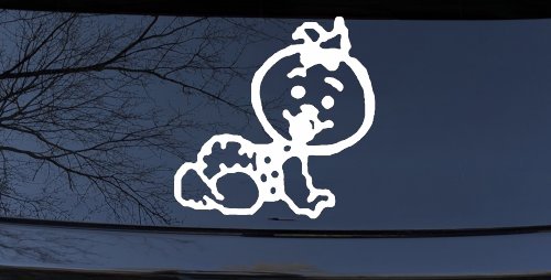 Baby Girl Crawling Car or Truck Window Decal Sticker (White)