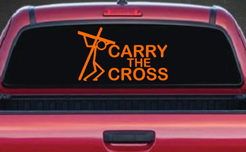 Carry The Cross Christian Car or Truck Window Decal Sticker (Orange)