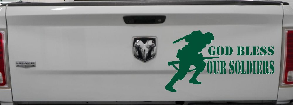 God Bless Our Soldiers Military Car or Truck Window Decal Sticker (Dark Green)