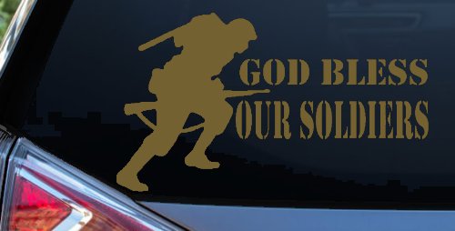 God Bless Our Soldiers Military Car or Truck Window Decal Sticker (Gold)