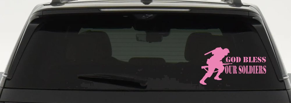 God Bless Our Soldiers Military Car Truck Window Vinyl Decal Sticker (Pink)