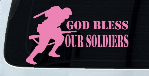 God Bless Our Soldiers Military Car or Truck Window Decal Sticker (Pink)
