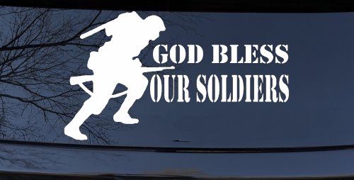 God Bless Our Soldiers Military Car or Truck Window Decal Sticker (White)