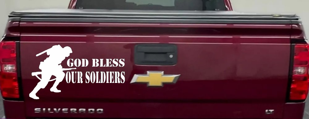 God Bless Our Soldiers Military Car or Truck Window Decal Sticker (White)