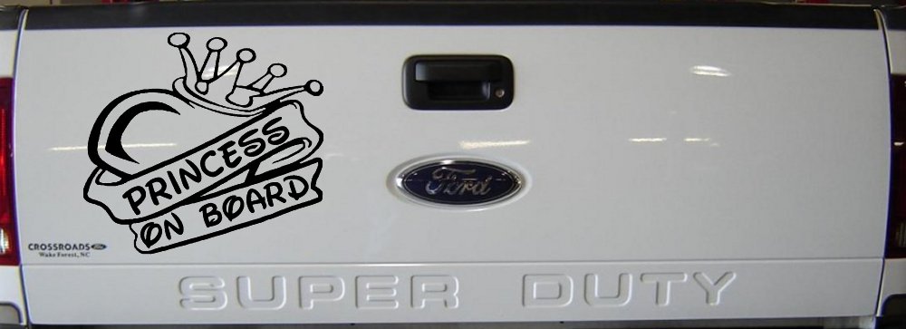 Princess On Board Decal - Heart Crown Car Window Vinyl Sticker (Black)