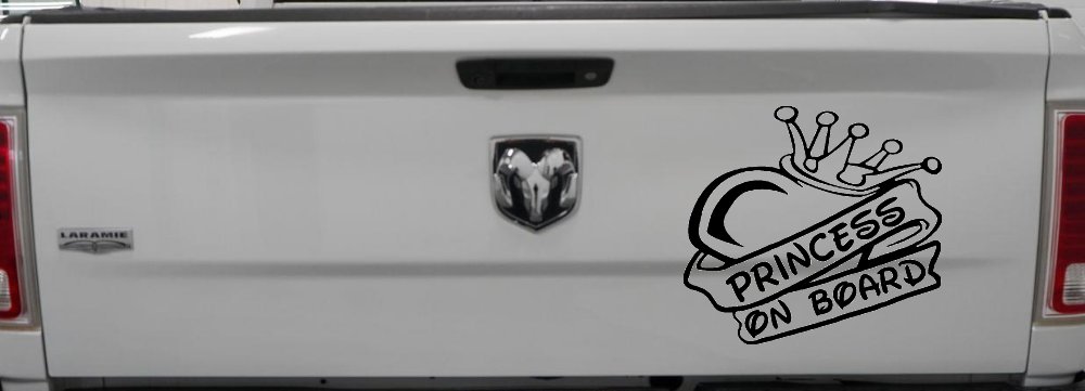 Princess On Board with Heart and Crown Car or Truck Window Decal Sticker (Black)