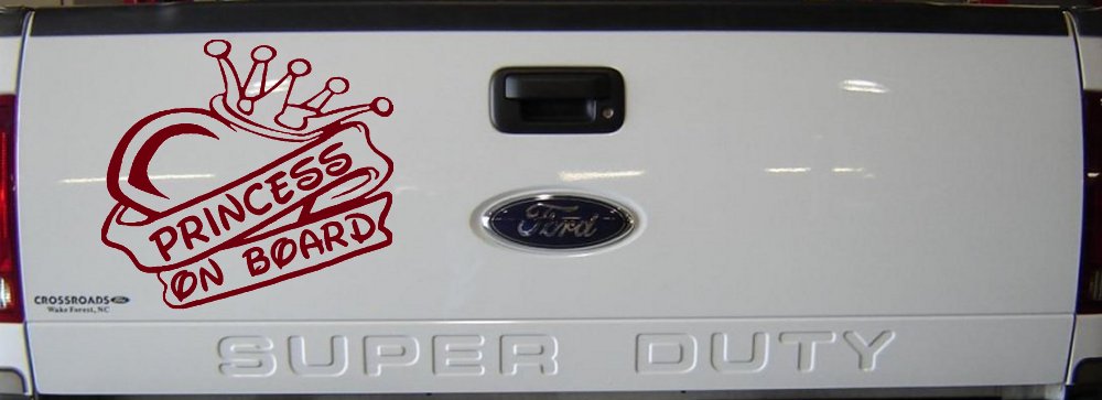 Princess On Board with Heart and Crown Car or Truck Window Decal Sticker (Burgundy)