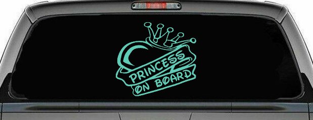 Princess On Board with Heart and Crown Car or Truck Window Decal Sticker (Mint)